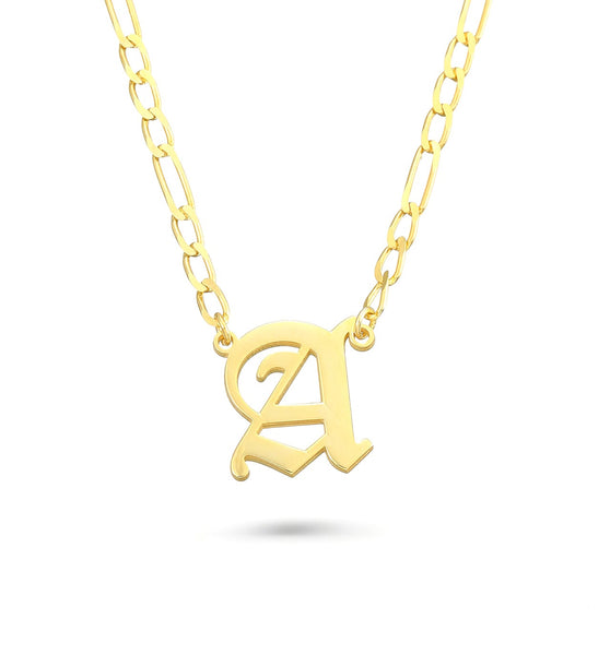 Custom Gothic Initial Necklace with Bold Chain