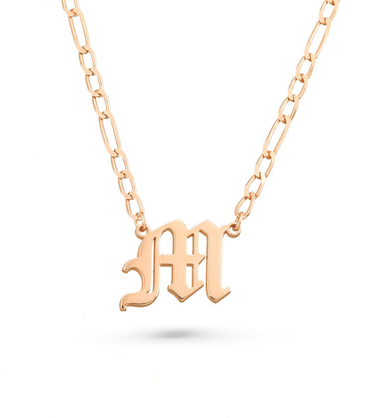 Custom Gothic Initial Necklace with Bold Chain