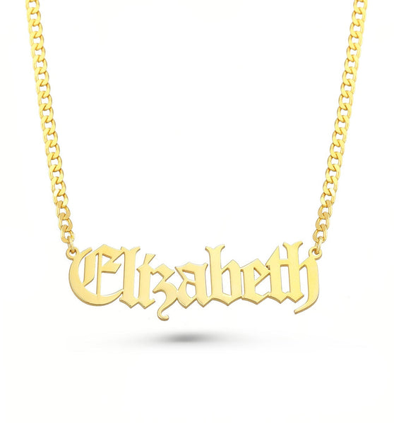 Custom Gothic Name Necklace with Bold Chain