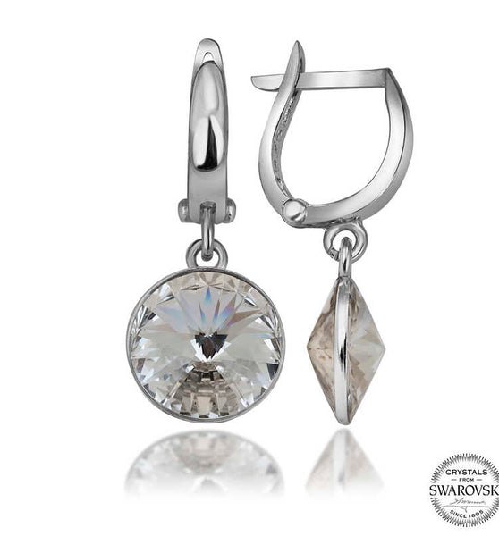 Silver Drop Earrings with White Swarovski Crystals for Women