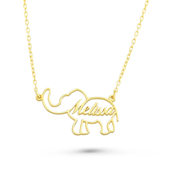 Custom Elephant Motif Name Necklace in Silver