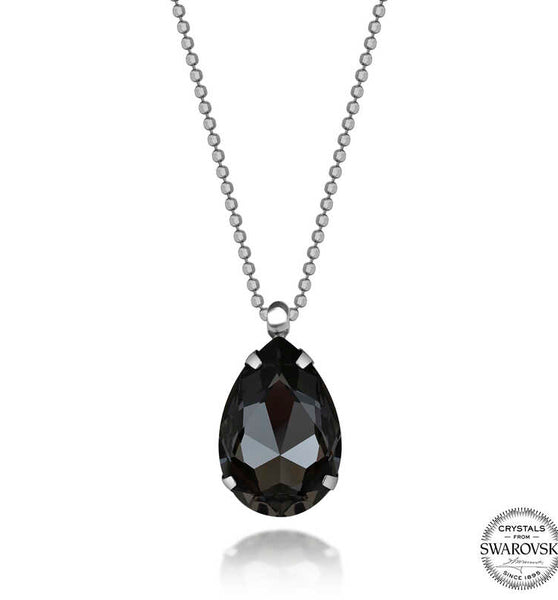 Silver Beaded Chain Teardrop Necklace with Swarovski Crystal for Women